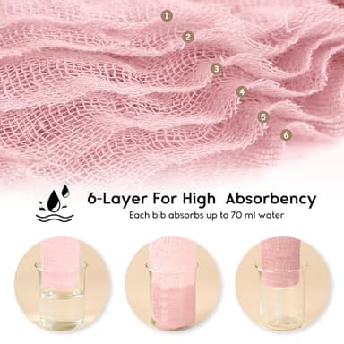 Yoofoss Muslin Baby Bibs 10 Pack 100% Organic Cotton 6-Layer Soft Absorbent Drool Bandana Baby Bibs for Drooling and Teething for Boys and Girls, Pink Flower - Image 5