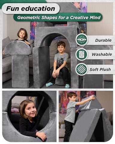 Lunix LX15 14pcs Modular Kids Play Couch, Child Sectional Sofa, Fortplay Bedroom and Playroom Furniture for Toddlers, Convertible Foam and Floor Cushion for Boys and Girls, Steel Gray - Image 6
