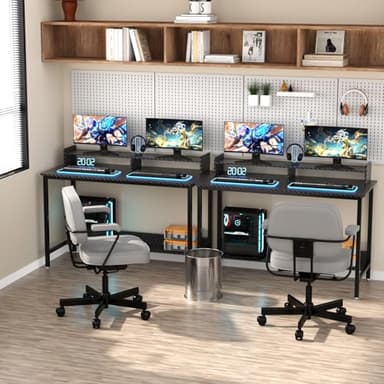 WOODYNLUX Computer Desk with Shelves, 43 Inch Gaming Writing Desk, Study PC Table Workstation with Storage for Home Office, Living Room, Bedroom, Metal Frame, Carbon Black - Image 2