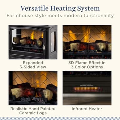 Country Living Infrared Freestanding Electric Fireplace Stove Heater in Bronze | Multiple Flame Colors, Metal Design with Faux Wooden Logs | Alexa/WiFi Enabled - Remote Included - Image 6