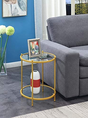 Convenience Concepts Royal Crest 2 Tier Round End Table, Clear Glass / Gold - Image 2