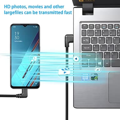 GELRHONR Gold Plated Short Right Angle USB Type C Cable, 90 Degree 18W Fast Charging USB A to USB C Cable (Black-Right-0.25M-Gold Plated) - Image 3