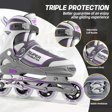 SUPER YOUNGSTER Women's Adjustable Inline Skate, Roller Skates Blades for Female Adults - Image 6