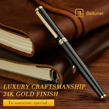 BEILUNER Black Fountain Pen,Stunning Luxury Pens with 24K Gold Accents, Gorgeous 24K Gilded Nib(Medium), Trustworthy Pen Gift for Men&Women -Ink Converter-Elegant, Reliable,Nice Pen for Writing - Image 3