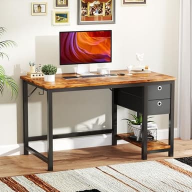 SMUG Computer Desk with Storage Drawers, Small Office Desk Modern Simple Study Writing Table for Home Bedroom, Spacious 40X24 Desktop with 2-Tier Drawer, Rust - Image 6