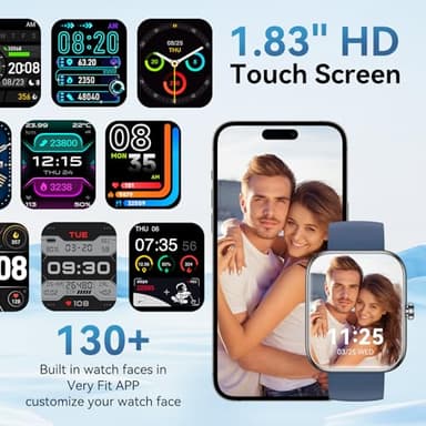 Smart Watch for Men Women Alexa Built-in, Fitness Tracker with Call Function & 1.83" HD Touchscreen, 100 Sport Modes, Heart Rate/Sleep Monitor, IP68 Waterproof, iOS Android Compatible (Blue) - Image 5