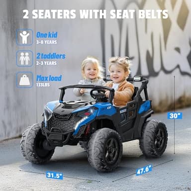 ARBELI 24V 2 Seater Ride on Car Truck 4x200W, EVA Tires, 4WD/2WD, Rainbow Lights, Remote Control, Shock Absorbers, Bluetooth, Ride on Toy for Kids Ages 3-8, Blue - Image 2