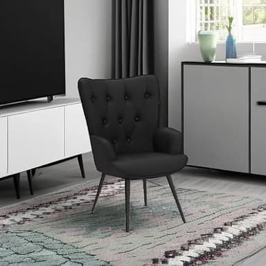Furniliving Velvet Accent Chair Modern Upholstered Side Armchair with Tapered Legs Tufted Button Wingback Sofa Chairs Tall Back Reading for Living Room Bedroom Waiting Room, Black - Image 6