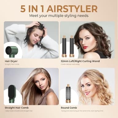 Blow Dryer Brush 5 in 1, Negative Ion Hair Dryer Brush Set Upgrade Hot Air Brush Air Styler Curling Wrap Air Curler, Curling Iron Hair Styling Tools As A Gift for Straight/Curl/Drying/Smoothing - Image 4