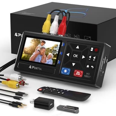 Portta VHS to Digital Converter with 128GB USB3.0 Flash Drive, Video to Digital Recorder Compatible with VHS, VCR, DVR, DVD, Hi8, Mini DV Players, Camcorder (Tapes/DVD Player Not Included) - Image 1