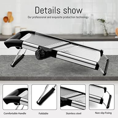 Mandoline Food Slicer, Adjustable Mandoline Slicer for Kitchen, Stainless Steel Mandolin Vegetable Chopper for Potato/Tomato/Onion, Vegetable Slicer Julienne Cutter with Cut-Resistant Gloves - Image 4