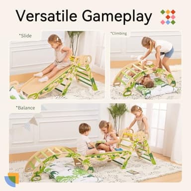 Wingyz 8-in-1 Pikler Triangle Set with Cushion-Wooden Baby Climbing Toys with Arch, Ramp & Ladder | Montessori Toddler Climber Indoor Jungle Gym for 1-3 Year Olds (Green) - Image 4