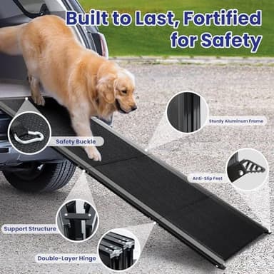 Dog Ramp for Car, 71''x 17'' Extra Long Folding Dog Ramps, Pet Ramp for Large Dogs with Non-Slip Rug Surface, Portable Dog Steps Up to 200LBS, Outdoor Dog Ramp for Car, SUV, Truck - Image 5