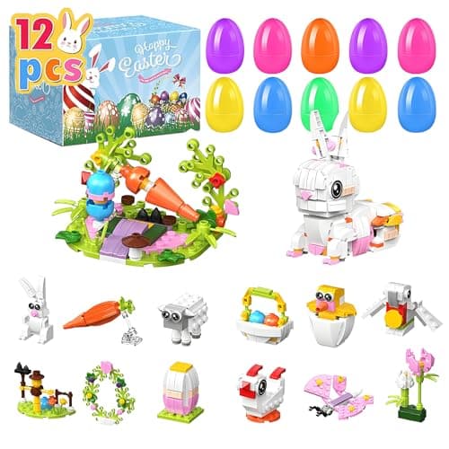 Easter Gifts Bunny Building Set for Kids – 12 Eggs & 12 STEM Toys, Easter Basket Stuffers Essentials for Egg Hunt Prizes, Classroom Party Favors Games Supplies for Boys Girls 6+(Easter Rabbit) - Image 1
