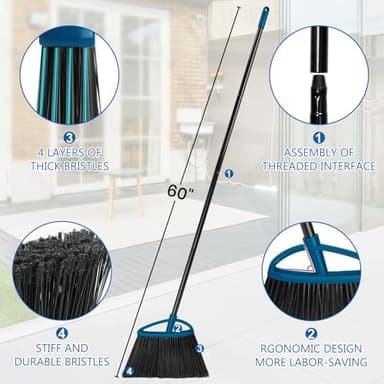 3Pcs Commercial Broom Outdoor Broom Heavy Duty 60'' Angle Brooms for Sweeping Patio Garage Lobby Yard Kitchen Indoor Offices - Image 4