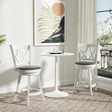 Betterhood 24" Counter Height Swivel Bar Stools - High Back Swivel Counter Stools with Upholstered Seat & Solid Wood Footrest, Counter Bar Chairs for Kitchen Island & Pub (Antique White, Set of 2) - Image 7
