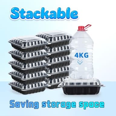 YANGRUI Takeout Containers 8" 34 oz 25 Pack - Steam Resistant Clamshell Lid | Shrink Wrap BPA Free PP Plastic | Reusable Heavy Duty Freezer & Microwave Safe | Restaurant 3 Compartment Food Container - Image 7