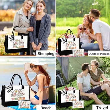 DHQH Teacher Appreciation Gifts - Canvas Tote Bag & Makeup Bag for Women - Image 7