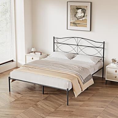 VECELO Full Size Metal Platform Bed Frame with Headboard and Footboard,Sturdy Slats Support Mattress Foundation, No Box Spring Needed,Dark Black - Image 3