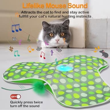 umosis Interactive Cat Toys Rechargeable,Moving Concealed Feathers,Real Mouse Squeaky,Touch Activated Cat Kitten Toy Exercise Toys for Indoor Bored Adult Cats - Image 3