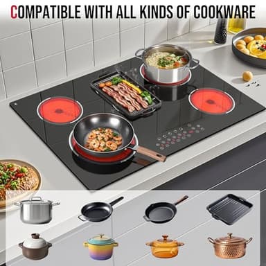 Traenvir 30 Inch Electric Cooktop, Built-in 5 Burner Electric Stovetop 8400W, 30" Glass Ceramic Cook Top with Expanded Zone, Child Safety Lock, Timer, Pause Control, 220V - 240V Hard Wire, No Plug - Image 6