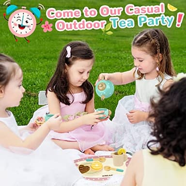 Wooden Tea Set for Little Girls Play Food Pretend Play Kitchen Accessories for 3 4 5 Years Old Girls and Boys Toddler Princess Tea Time Party Food Toys - Image 6