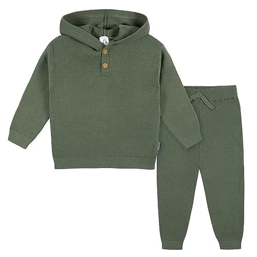 Gerber Baby Boys Toddler Sweater Knit Hooded Top and Pant Set, Olive Green, 12 Months - Image 1