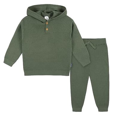 Gerber Baby Boys Toddler Sweater Knit Hooded Top and Pant Set, Olive Green, 12 Months - Image 1