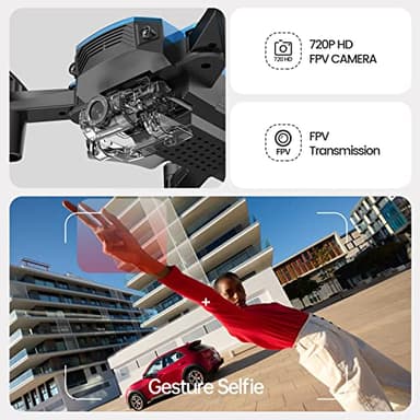 DEERC D20 Mini Drone with Camera for Kids, Remote Control Toys Gifts for Boys Girls with Voice Control, Gestures Selfie, Altitude Hold, Gravity Control, One Key Start, 3D Flips 2 Batteries, Blue - Image 2