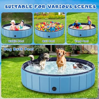Foldable Dog Swimming Pool, Totiro 91"x16" Oversize Collapsable Hard Plastic Portable Bathing Tub for Pet Dog Kiddie Pool Indoor and Outdoor Leakproof PVC Play Pool for Large Dogs Pets Puppy Kids Blue - Image 4