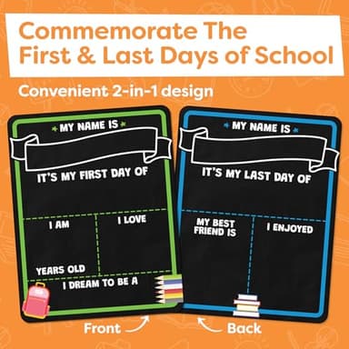 First Day of School Sign Board with Liquid Chalk Markers - 14”x11” Double-Sided & Reusable - My First and Last Day - Back to School Supplies Board for Kindergarten, Preschool - Image 3