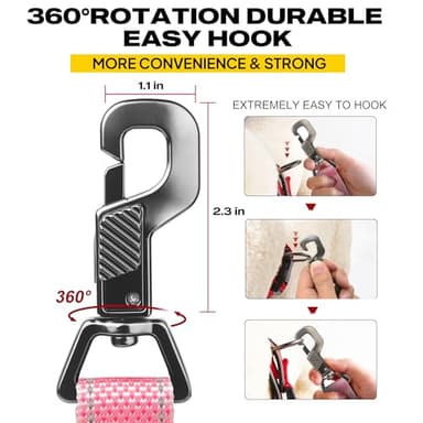 Fida 5 FT Heavy Duty Dog Leash with 2 Comfortable Padded Handles, Traffic Handle & Advanced Easy Snap Hook, Reflective Walking Lead for Large, Medium & Small Breed Dogs, Pink - Image 4