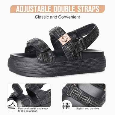 FITORY Women Platform Sandals Comfortable Open Toe Beach Shoes with Adjustable Buckle Straps for Summer Black Size 8 - Image 2