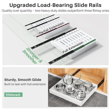 Pull out Cabinet Organizer, Expandable(12"-20") Heavy Duty Slide out Drawers Fixed with Adhesive Nano Film for Pots, Roll out Shelf Storage for Kitchen Base Cabinet Organization(White) - Image 5