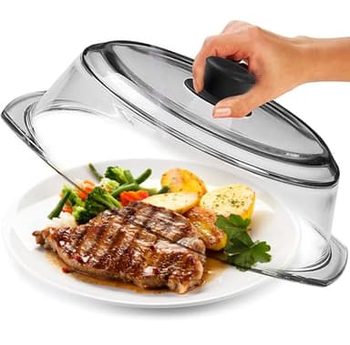 Tall Glass Microwave Splatter Cover for Food - Cookware & Bakeware Serving Dish Cover, Plate Splatter Guard Lid with Easy Grip Silicone Handle Knob - 100% Food Grade BPA Free & Dishwasher Safe - 10in. - Image 1