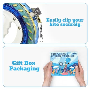 Kaiciuss Octopus Kite & Kite Reel Set, Easy to Fly for Beach Trip, Nice Winder for Kids & Adults, Single Line Frameless Style with 7.2 Inch Wheel Kit (Green) - Image 6