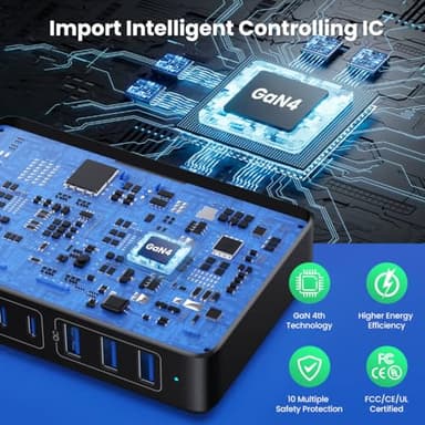 USB C Charger 300W USB C Charger Block, 8-Ports GaN IV Fast Charging Station Hub, Dual PD 100W Laptop Charger Adapter,for MacBook Pro/Air/iPad/iPhone16/15/14/Apple Watch/DELL/Samsung for Home Office - Image 3