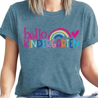 Kindergarten Teacher Shirts for Women Rainbow Kindergarten Teacher T-Shirt Hello Kindergarten Tee Tops - Image 4