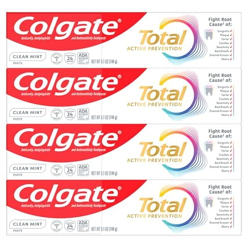 Colgate Total Clean Mint Toothpaste, 10 Benefits, No Trade-Offs, Freshens Breath, Whitens Teeth and Provides Sensitivity Relief, Clean Mint Flavor, 4 Pack, 5.1 Oz Tubes - Image 1