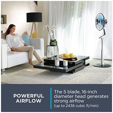 Rowenta Pedestal Fan, 53 Inches, Ultra Quiet Oscillating Fan for Bedroom, Portable, 5 Speeds, Refresh Up to 23-Feet, Silver, Indoor, VU5670 - Image 3