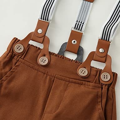 ZOEREA Baby Boy Suit Gentleman Outfit Clothes Infant Tuxedo Short Sleeve Dress Shirt+Suspender Pants+Bowtie+Hat 0-18M - Image 7