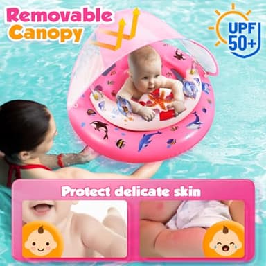 Baby Pool Float with Canopy UPF50+ Sun Protection, Inflatable Kids Pool Floats with Toy Play Console for Baby 6-36 Months, Infant Swimming Float with Adjustable Safety Seat for Boys Girls - Image 2