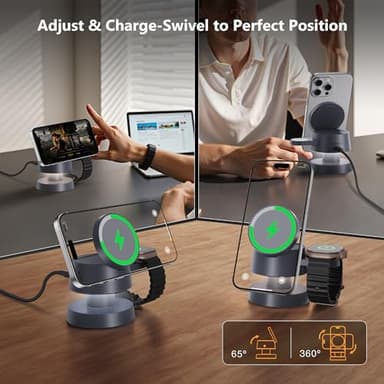 iVANKY 4 in 1 Wireless Charger for iPhone 17 Charging Station with Night Light, 15W 3 in 1 Travel Stand for MagSafe Charger for iPhone 17/16/15/14/13/12/11/X Pro/Max/Plus/Air, Apple iWatch, Airpods - Image 6