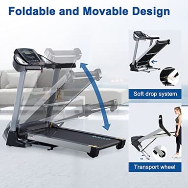 BORGUSI 15% Auto Incline Treadmill with Bluetooth Speaker, 20" Wide 3.5HP Folding Electric Treadmill with LCD Display Easy Assembly Running Walking Exercise Machine for Home Use, 350 LBS Capacity - Image 6
