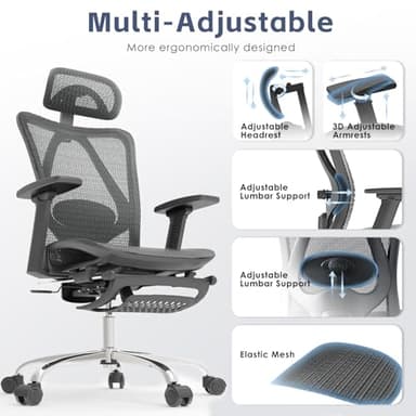 DFLIVE Ergonomic Office Chair, SGS Certified Gas Cylinder, 400 LBS Capacity, Retractable Footrest, Office Chair with Adjustable Lumbar Support, Gaming Chair, Mesh Office Chair - Image 3