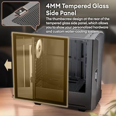 Okinos Oak Wood ATX PC Case, 4 x 120mm 3 Pin Non-PWM Case Fans Pre-Installed, Type-C Port, Tempered Glass Side Panel, Black Mid-Tower Computer Case, Cypress 5 AIR - Image 11