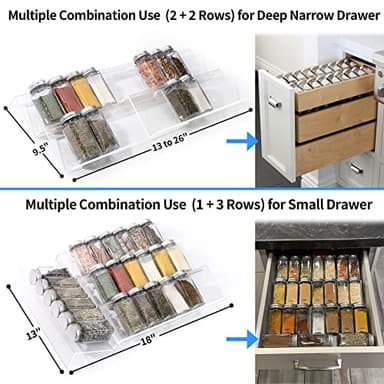 MIUKAA Clear Acrylic Spice Drawer Organizer, 4 Tier- 2 Set Expandable From 13" to 26" Drawer Seasoning Organizer, Kitchen Spice Rack Tray for Drawer/Countertop (Jars not included) - Image 5