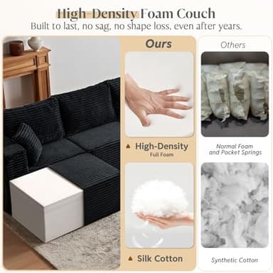 MODNEST 108" Modular Sectional Sofa Cloud Couch with Deep Seats, L Shape Foam Couch with Chaise and Movable Ottoman, Sectional Couches for Living Room, Comfy Boneless Sofa No Assembly, Black - Image 4
