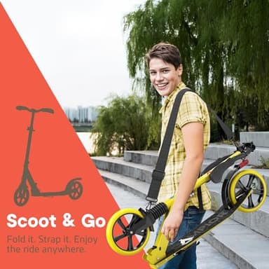 Campior Kick Scooter for Ages 6+, for Kids, Teens, and Adults, Max Load 240 LBS, Foldable, 8-inch Big Wheels for Kids and Adults, with Kickstand, 3 Adjustable Levels, Child Safety Approved, Yellow - Image 3