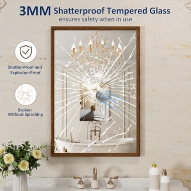WEER Bathroom Mirror, 24x36 Inch Wall Mirror, Walnut Wood Grain Framed Mirror, Rectangle Vanity Mirror, Tempered Glass, Anti-Rust, Hangs Horizontally or Vertically - Image 2
